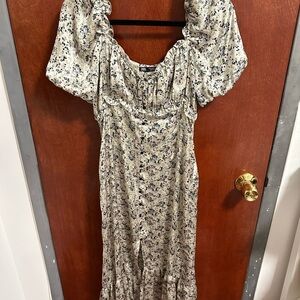 Zara Long Sleeve Floral Dress - Cream and Black